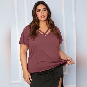 SHEIN Dusty Rose Criss Cross Front Knit Shirt Size 3X